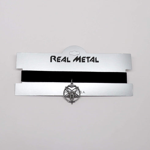 Baphomet Goat Head Satanic Inverted Pentacle Black Velvet Choker Adjustable...