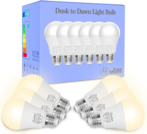 Dusk to Dawn Light Bulbs Outdoor 6 Pack, 3000K Warm White Light Sensor Bulbs 12W (100 Watt Equivalent) Auto On Off Photocell Sensor, E26 A19 1000L...