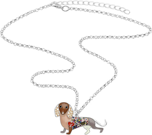 BONSNY Statement Enamel Rhinestone Chain Dachshund Dog Necklaces Pendant Original Design for Women Jewelry...