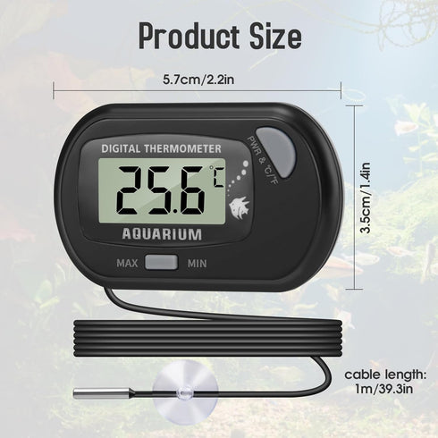 LCD Digital Aquarium Thermometer, Fish Tank Thermometer with Water-Resistant Sensor Probe and Suction Cup for Reptile, Turtle Incubators, Terrariu...