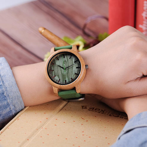BOBO BIRD Mens Womens 44mm Big Neutral Bamboo Wooden Watch Unisex Japan Analog Quartz Green Silicone Strap Sports Casual Watches with Wood Box...