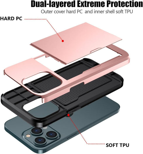 for iPhone 15 Pro Wallet Case with Card Holder + 2 Tempered Glass Screen Protector, Heavy Duty Protective Dual Layer Shockproof Hidden Card Slot S...