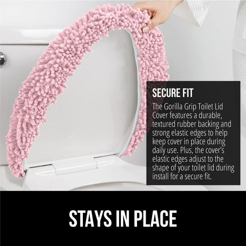 GORILLA GRIP Soft Chenille Bathroom Toilet Lid Cover, Machine Washable Seat Covers, 19.5x18.5, Stays in Place Rubber Backing, Fits Most Round, Elo...