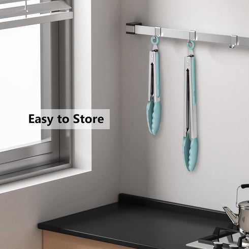 9-Inch & 12-Inch Cooking Tongs, Premium Silicone Set of 2 BPA Free Non-Stick Stainless Steel BBQ Grilling Locking Food Tong, Aqua Sky...