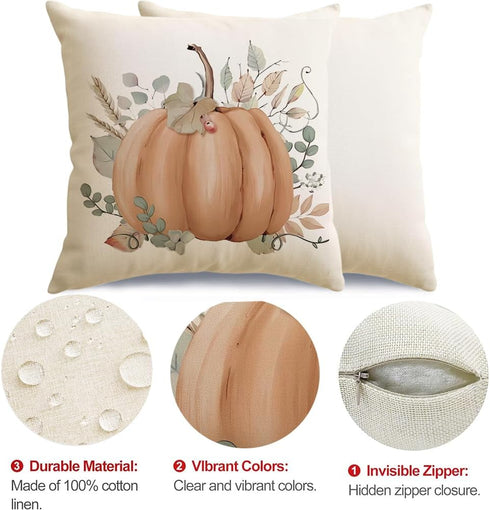 RABUSOFA Outdoor Fall Decor Pillow Covers 18x18 Inch,Waterproof Polka Dots Pumpkin Pillow Cases Set of 4,Thanksgiving Decorative Striped Buffalo P...