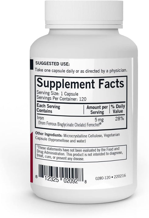 Kirkman - Iron Ferrochel 5mg - 120 capsules - Aids Hemoglobin & Myoglobin Production - Supports Red Blood Cells Formation - Hypoallergenic...