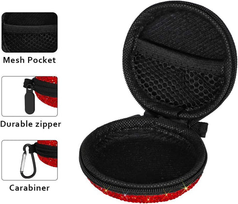 SAVORI Earphone Case Earbuds Small Carrying Cases Bling Rhinestone Crystal Portable Headphone Organizer Storage Pouch Bag with Carabiner 1 Pack (R...