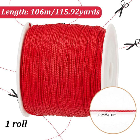PH PandaHall 0.5mm Red Waxed Cord,116 Yards Round Waxed Polyester Cord Twine Thread Beading String Spool for Bracelet Necklace Rope Jewelry Making...