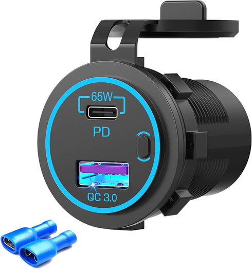 83W USB C Car Charger Socket 12V/24V Multiple USB Outlet with Power Switch, 65W PD3.0& QC3.0 Fast Charge Car USB Port Socket for Car Boat Marine T...