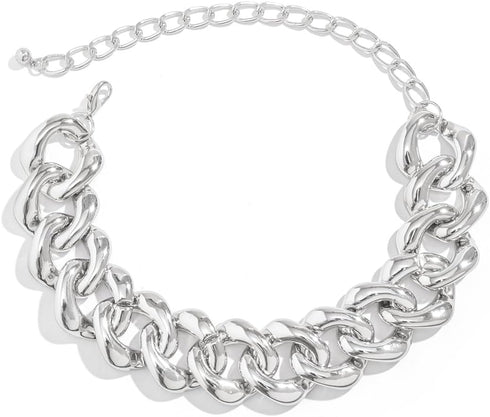 Fashion Gold Silver Punk Cuban Link Chain Choker Bohemian Chunky Chain Necklace Punk Gothic Hip Hop Metal Necklaces Plastic Chunky Curb Chain Neck...