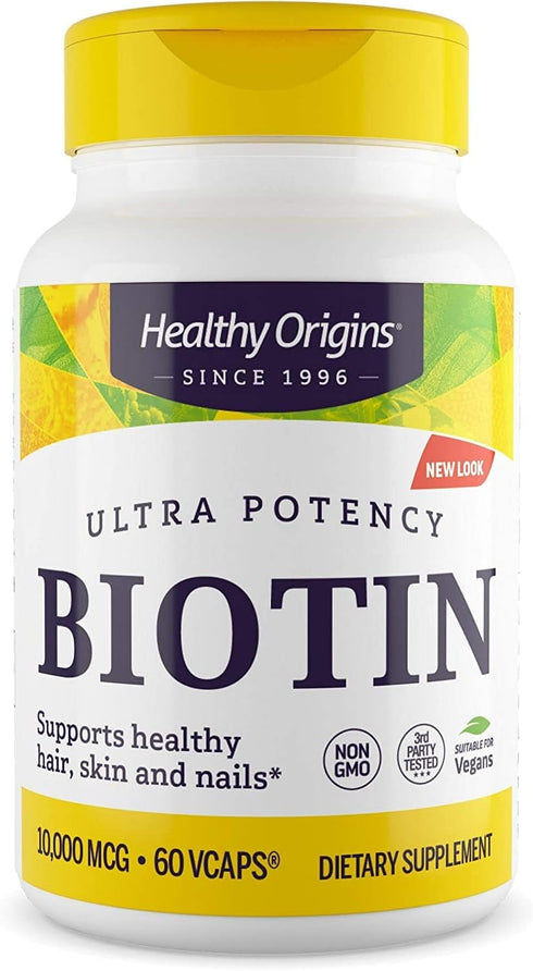 Healthy Origins Ultra-Potency Biotin (B7), 10,000 mcg - Supports Skin, Hair & Nails - High-Grade Vitamin B7 - Non-GMO, Gluten-Free Biotin for Vega...