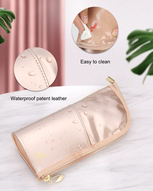 Makeup Brush Holder Organizer Bag Professional Artist Brushes Travel Bag Stand-up Makeup Cup Waterproof Dust-proof Brush Storage Pouch Case (Rose ...