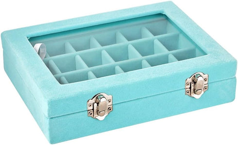 MeJell 24 Slot Velvet Glass Jewelry Box Organizer Rings Earrings Tray Display Storage Case...