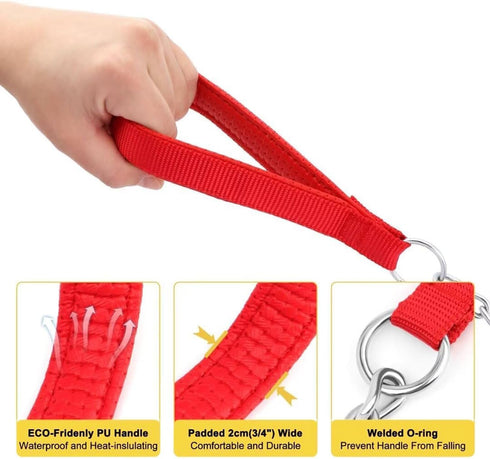 Chain Leash Metal Trainning Leash Stainless Steel with Soft Padded Handle for Heavy Duty Dogs.(XL, Red Handle)...