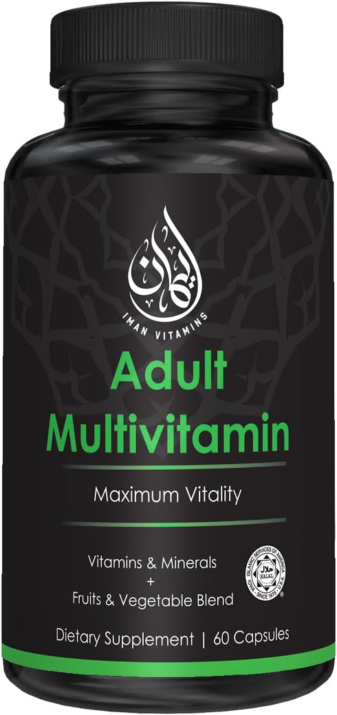Halal Complete Multivitamin Capsules for Adults Men & Women | 42 Fruit & Vegetable Blend with Iron, Zinc, CoQ10, Folic Acid, and Vitamin A, B1, B3...