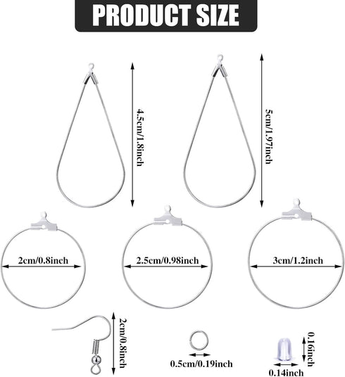 Inbagi 481 Pcs Earring Making Kit Jewelry Making Supplies Bulk Earring Findings with Teardrop and Round Beading Hoops Earring Hooks Open Jump Ring...