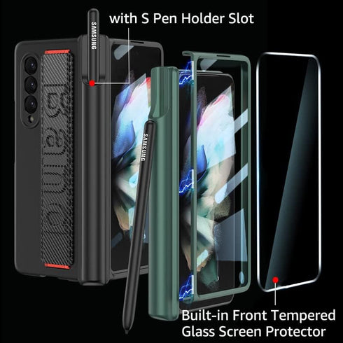 for Samsung Galaxy Z Fold 3 Case with Wrist Strap & Screen Protector & S Pen Slot,Magnetic Hinge Protective Bumper Case Ultra Slim Shockproof Anti...