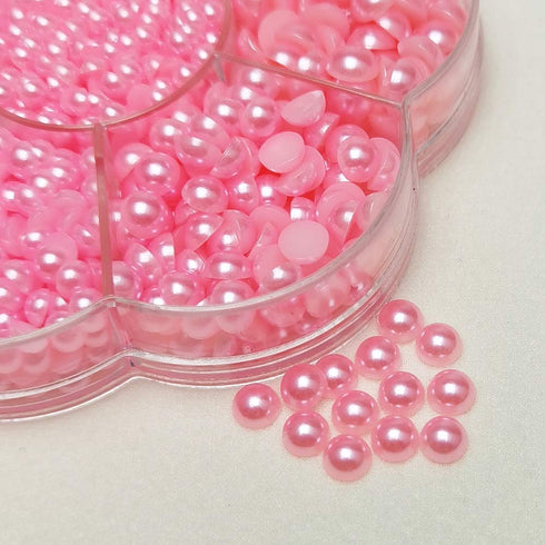 Chenkou Craft Random 1900pcs Fuschia Assorted 7 Sizes(3/4/5/6/7/8/10mm) Half Pearl Bead Flat Back Gem Scrapbook Craft DIY Loose Beads + Plastic Bo...