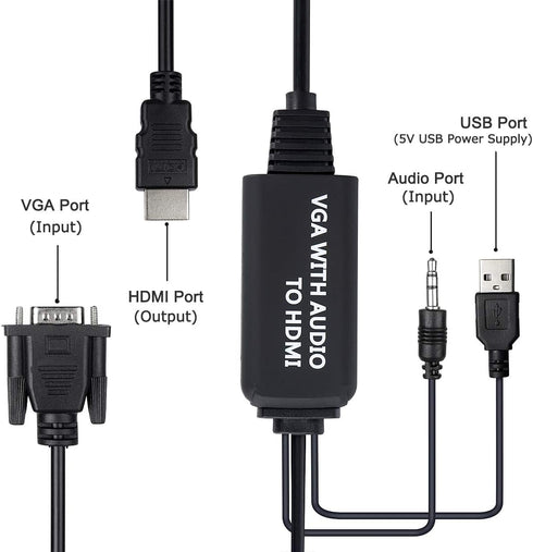 VGA to HDMI Adapter Cable, 4ft with Audio for PC, Laptop to Monitor, Display, HDTV...
