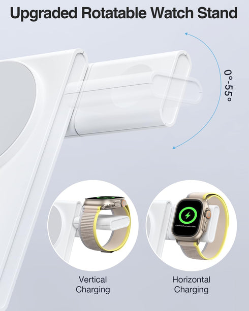 2024 Upgraded 3 in 1 Foldable Magnetic Wireless Charging Station with PD 20W USB-C Adapter, Compatible with MagSafe, Charger Stand for iPhone 15/1...