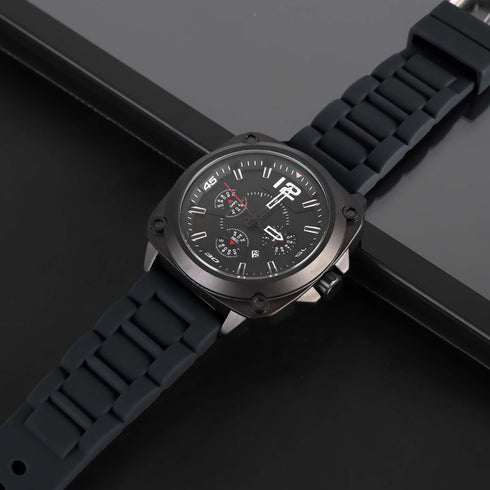 24mm Black Silicone Rubber Watch Strap Band Stainless Steel Black Buckle for Fossil Watch...