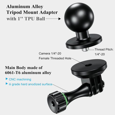 BRCOVAN Aluminum Alloy Tripod Mount Adapter with 1'' Ball & Camera 1/4"-20 Thread, Compatible with RAM Mounts B Size 1 Inch Ball Double Socket Arm...