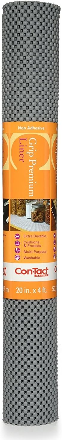 Con-Tact Brand Grip Premium Shelf Liner, Thick and Non-Adhesive Drawer Liner, Multi-Purpose and Easy to Use, 20" x 4', Alloy, Pack of 1...