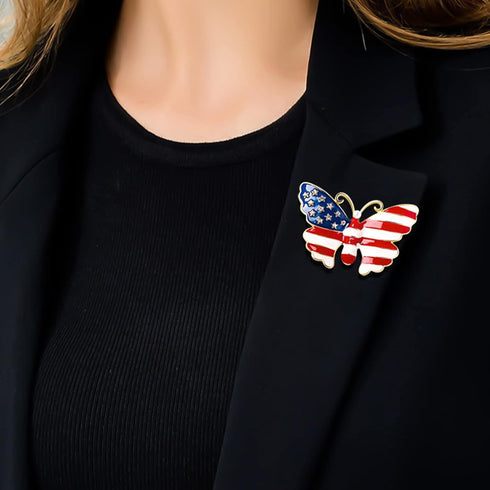 American Flag Pin Butterfly Pins Enamel Butterfly Brooch Pin Simulated Pearl Gold Tone United States American Flag, Suitable for Men and Women Bir...