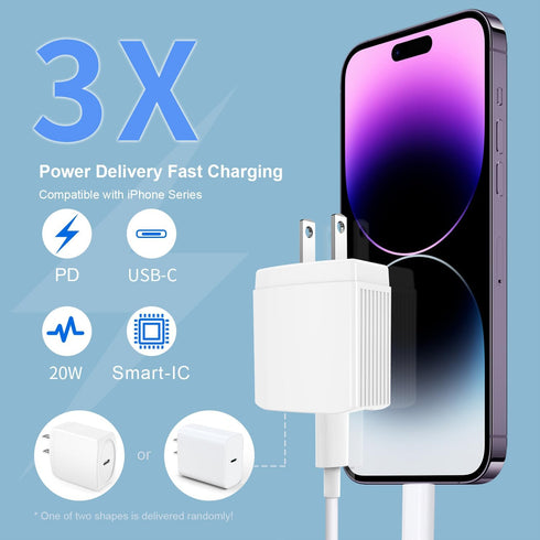 20W USB C Fast Charger 10 FT Compatible with iPhone 14 13 12 11 XS XR X 8 iPad, 2 Pack PD Wall Charger Block with 10FT Long Type C Lightning Cable...
