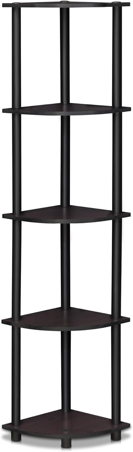 Furinno Turn-N-Tube 5 Tier Corner Display Rack Multipurpose Shelving Unit, 1-Pack, Dark Walnut...