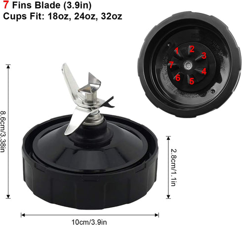 7 Fins Blade for Ninja Blender, Replacement Parts with Silicone Rubber Gaskets Seal Ring Mixer Attachment Compatible with Ninja Auto iQ BL642-30 B...