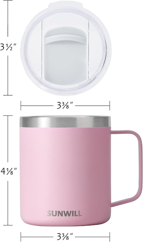 SUNWILL Insulated Coffee Mug with Lid, Travel Tumbler Reusable, 14 oz Stainless Steel Cup for Camping, Office, Home, Powder Coated Sakura...