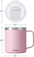 SUNWILL Insulated Coffee Mug with Lid, Travel Tumbler Reusable, 14 oz Stainless Steel Cup for Camping, Office, Home, Powder Coated Sakura...