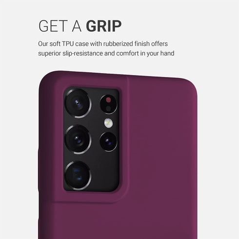 kwmobile Case Compatible with Samsung Galaxy S21 Ultra Case - TPU Silicone Phone Cover with Soft Finish - Bordeaux Violet...