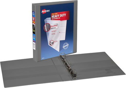 Avery Heavy-Duty 3 Ring Binders, Customizable Cover, 1 Inch Binder Slant Rings, 1 Gray Binder (79865)...