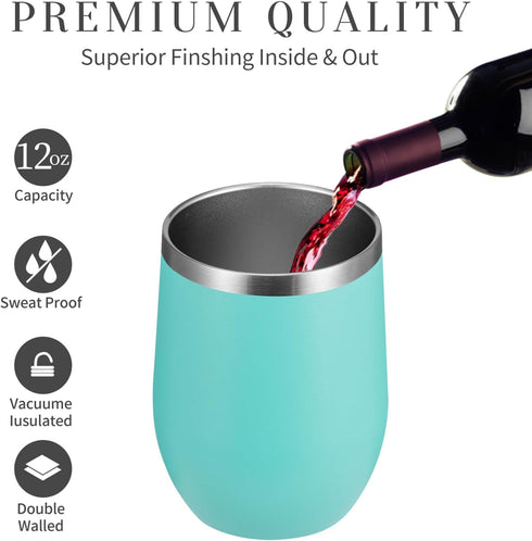 MEWAY Stemless 12 OZ Wine Tumbler Glasses with Lid -Insulated Double Wall Vacuum Stainless Steel Travel Tumbler with Straw,for Woman Under 10 doll...