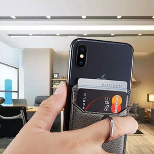 BIAJIYA Cell Phone Card Holder RFID Ring Stand Stick on Wallet Pu Leather Card Holder for Back of Phone for iPhone Android and All Smartphones (Ro...