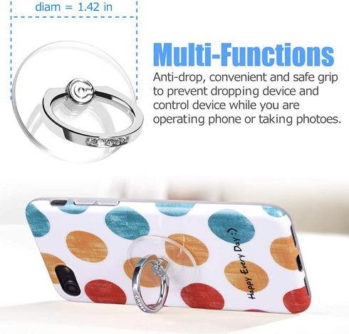 Transparent Phone Ring Holder Grip - EI Sonador Clear Cell Phone Ring Stand Holder Finger Grip Kickstand 360° Rotation, Compatible with Most of Ph...