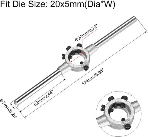 uxcell 20mm Round Die Stock Handle Wrench Holder for Metric M3-M4 / 11.5mm-20mm Round Die, Zinc Alloy Carbon Steel...