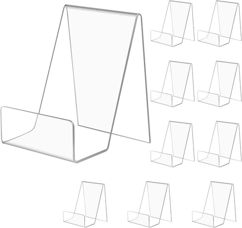 Acrylic Book Stand, 10 Pack Plastic Display Easel with Ledge, Clear Tablet Holder for Displaying Pictures, Albums, Books, Music Sheets, Notebooks,...