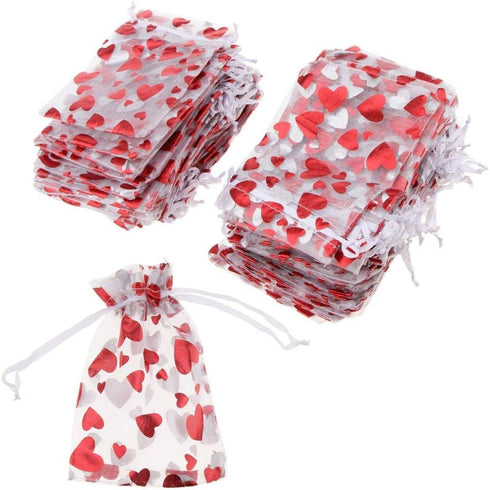 100pcs Love Heart Gift Bags Candy Bags Jewelry Packaging Wedding Gift Pouch Drawstring Bags for Valentine's Day Wedding Festival Party Supply...