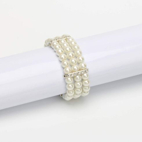 Coolrunner Ladies 3 Rows Faux Pearls Accent Off White Stretch Wrist Bracelet Jewelry...