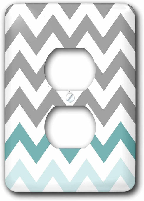 3dRose lsp_179811_6 Grey Chevron with Mint Turquoise Zig Zag Accent Gray Zigzag Pattern Outlet Cover, Multicolor...