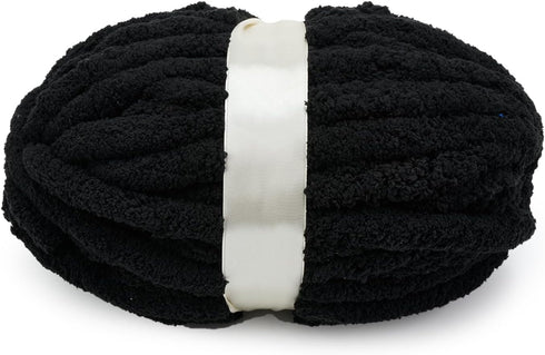 Black Chenille Chunky Yarn for Hand Knitting Fluffy Jumbo Chenille Yarn DIY for Crocheting Blanket Cushion 1 Skein (8.5 oz, 32 yds Each Skein)......