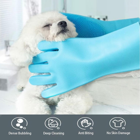 Pet Grooming Gloves, Heat Resistant Silicone Dog Cat Bathing Washing Mitts with High-Density Teeth and Enhanced Five Finger Design, Massaging Hair...