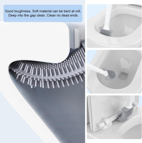 Toilet Brush and Holder Set, Toilet Brush with Silicone Bristles & Wall Mounted Holder, Toilet Brush Set with Quick Drying (White)...