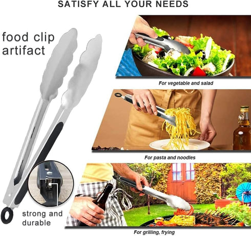 TENTA TENTA KITCHEN 9" Stainless Steel Kitchen Tongs, Locking Metal Food Tongs Non-Slip Grip (Set of 3)...