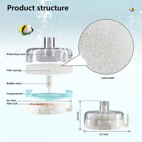 Aquarium Small Fish Tank Filter - Mini Fish Tank for 2-15 Gallon Tanks Bio Sponge Filter, Ultra Quiet Submersible Aeration Filters for Breeding Fr...