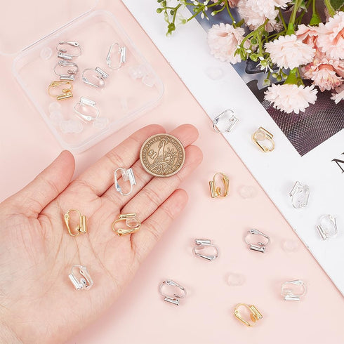 1 Box 36Pcs Brass Clip on Earrings Gold Clip on Earrings Converter Silver Painless with Comfort Pads Non Pierced Earring Components Clip Earring F...