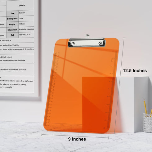 Plastic Clipboards, Translucent Clip Board with Low Profile, Purple Clipboard with Ruler,Office Clipboards, School Supplies, Letter Size 12.5 x 9 ...